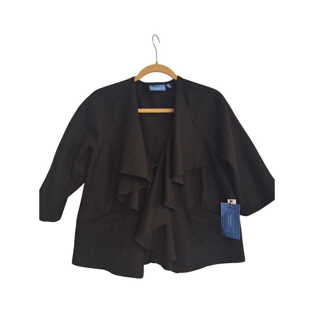 Simply Vera Wang Ruffle Front Black Jacket Blazer Wool Blend Size M